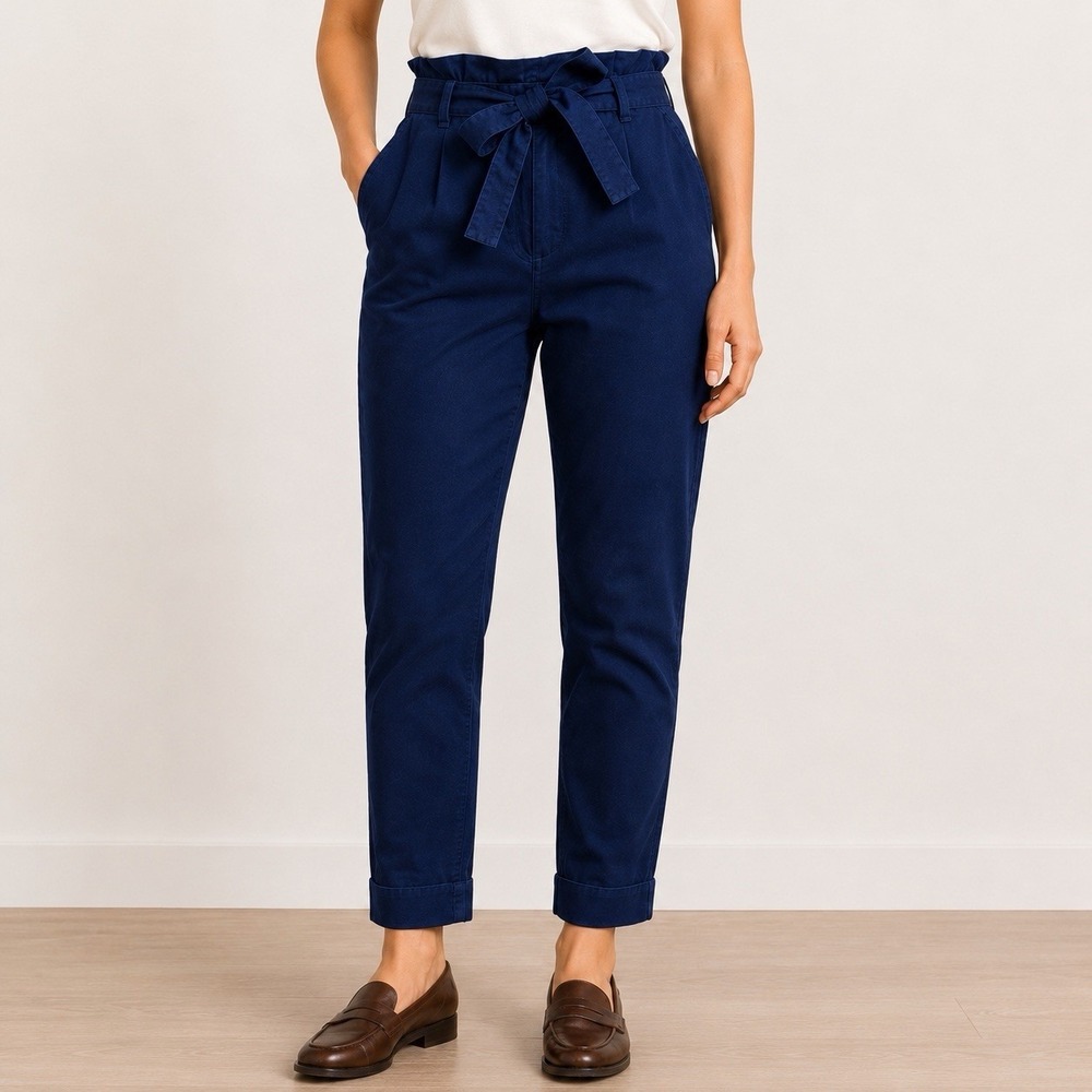 Boden Womens US 4R Navy Paperbag Tie Waist Ankle Pants High Rise Stretch EUC